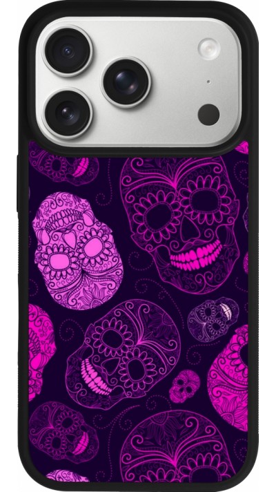 Coque iPhone 17 Pro - Silicone rigide noir Halloween 2023 pink skulls