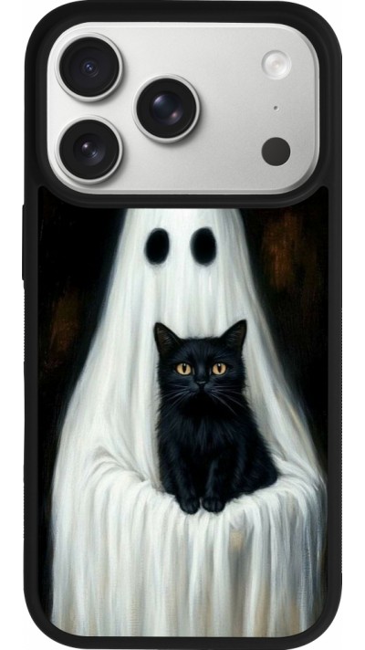 Coque iPhone 17 Pro - Silicone rigide noir Halloween 2025 Ghost with black cat