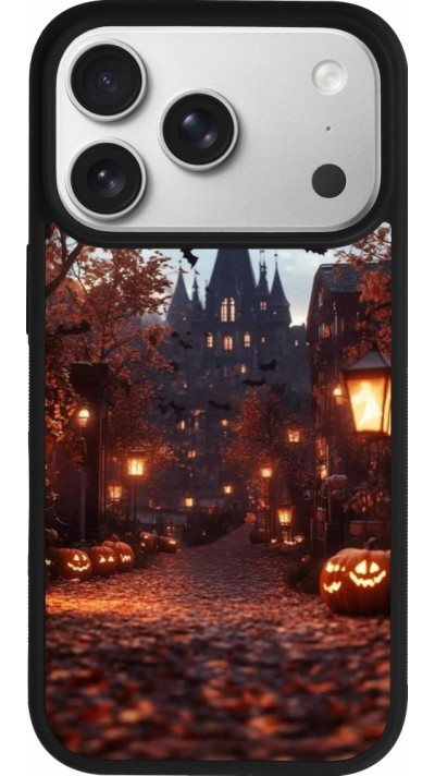 Coque iPhone 17 Pro - Silicone rigide noir Halloween 2025 Haunted house