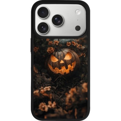 iPhone 17 Pro Case Hülle - Silikon schwarz Halloween 2025 Pumpkin with flowers
