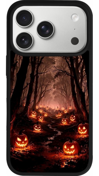 Coque iPhone 17 Pro - Silicone rigide noir Halloween 2025 Road of Terrifying Pumpkins