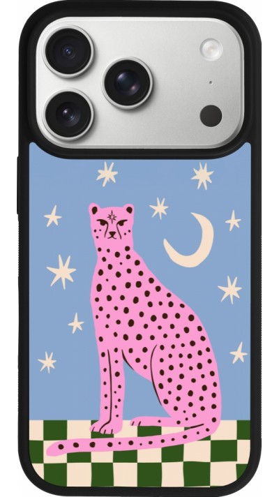 Coque iPhone 17 Pro - Silicone rigide noir Pink leopard with stars 2026