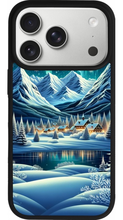 iPhone 17 Pro Case Hülle - Silikon schwarz Verschneites Bergdorf am See in der Nacht