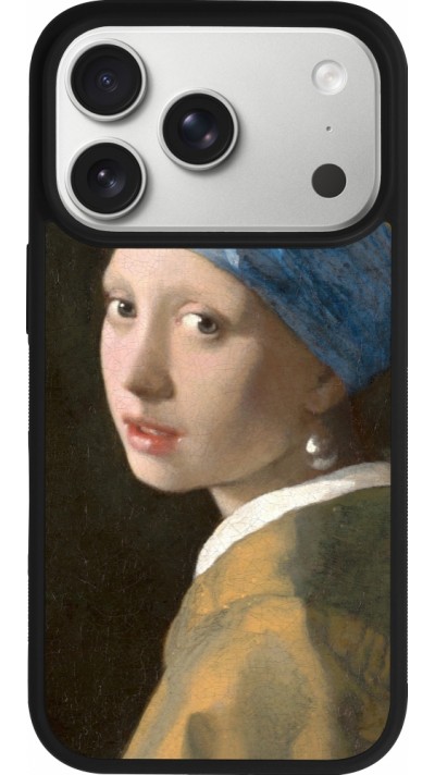 Coque iPhone 17 Pro - Silicone rigide noir Tableau art - La Jeune fille à la perle - Johannes Vermeer