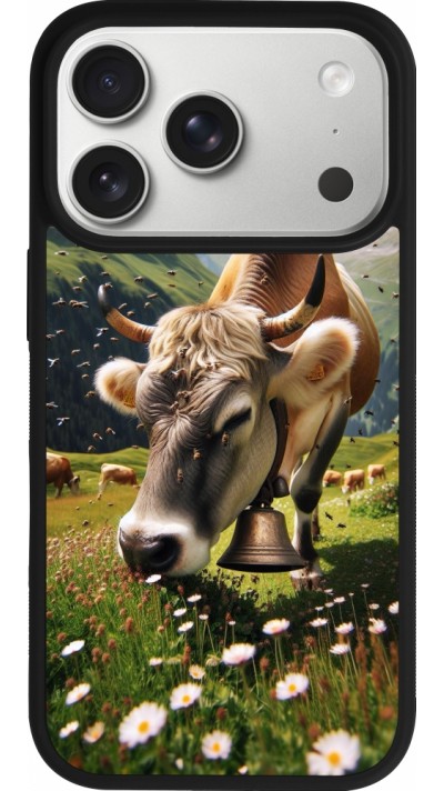 Coque iPhone 17 Pro - Silicone rigide noir Vache montagne Valais