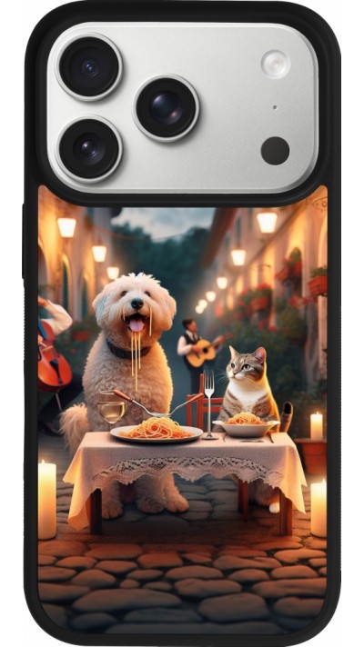 iPhone 17 Pro Case Hülle - Silikon schwarz Valentin 2024 Hund & Katze Kerzenlicht