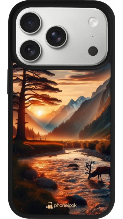 iPhone 17 Pro Case Hülle - Silikon schwarz Tal Sonnenuntergang Hirsch Baum