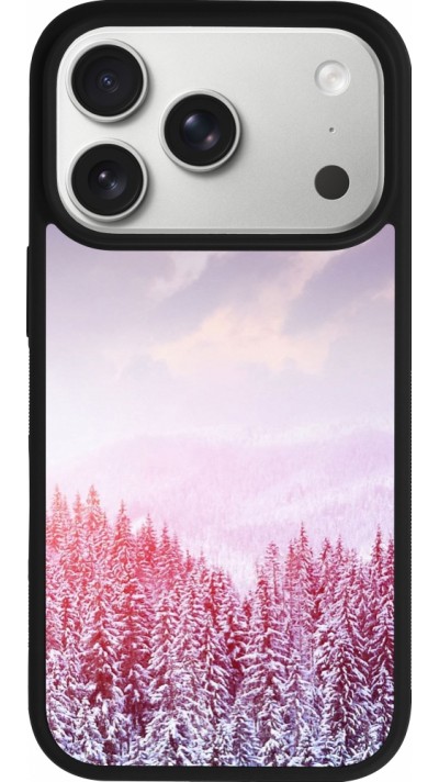 Coque iPhone 17 Pro - Silicone rigide noir Winter 22 Pink Forest