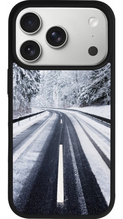 Coque iPhone 17 Pro - Silicone rigide noir Winter 22 Snowy Road