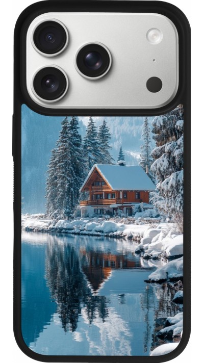Coque iPhone 17 Pro - Silicone rigide noir Winter 25 Winter house forest day