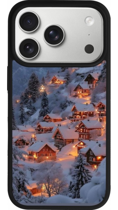 Coque iPhone 17 Pro - Silicone rigide noir Winter 25 Winter snowy village