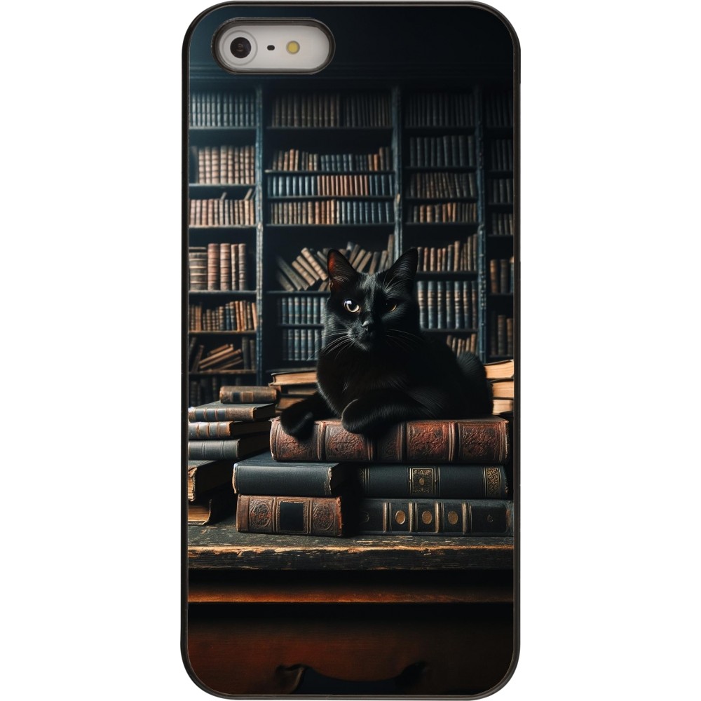 iPhone 5/5s / SE (2016) Case Hülle - Katze Bücher dunkel