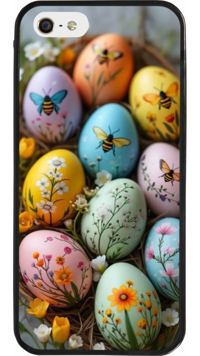 iPhone 5/5s / SE (2016) Case Hülle - Silikon schwarz Easter 2026 Eggs with bees