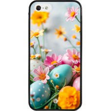 iPhone 5/5s / SE (2016) Case Hülle - Silikon schwarz Easter 2026 Eggs with flowers