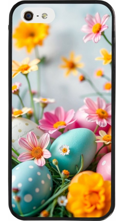 iPhone 5/5s / SE (2016) Case Hülle - Silikon schwarz Easter 2026 Eggs with flowers