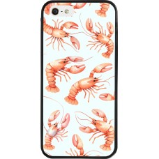 iPhone 5/5s / SE (2016) Case Hülle - Silikon schwarz Muster von pastellfarbenen Hummern