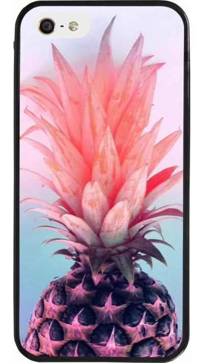 iPhone 5/5s / SE (2016) Case Hülle - Silikon schwarz Purple Pink Pineapple