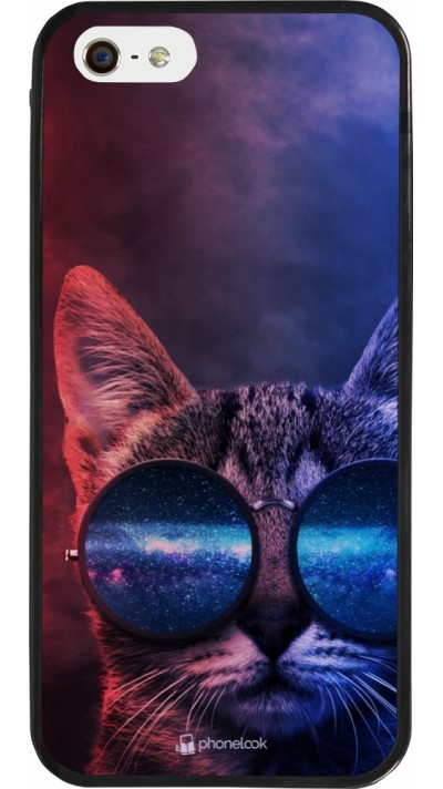 iPhone 5/5s / SE (2016) Case Hülle - Silikon schwarz Red Blue Cat Glasses