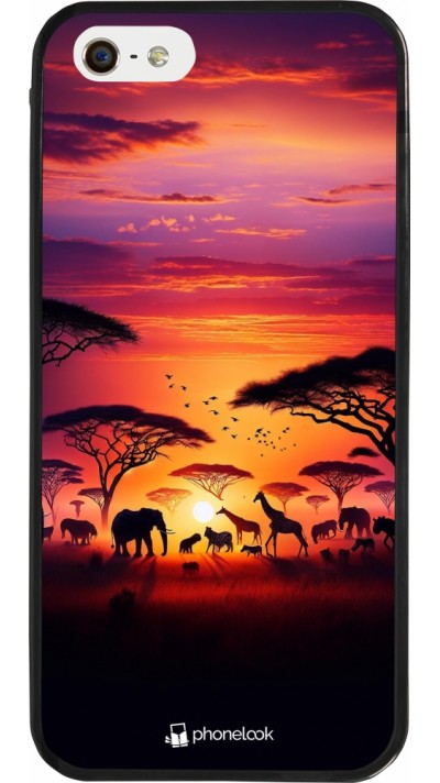 iPhone 5/5s / SE (2016) Case Hülle - Silikon schwarz Safari Sonnenuntergang Wildtiere