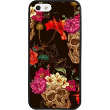 iPhone 5/5s / SE (2016) Case Hülle - Silikon schwarz Skulls and flowers