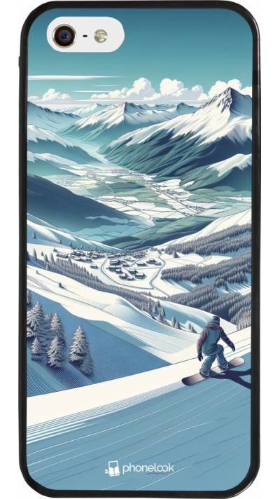 iPhone 5/5s / SE (2016) Case Hülle - Silikon schwarz Snowboarder Berg