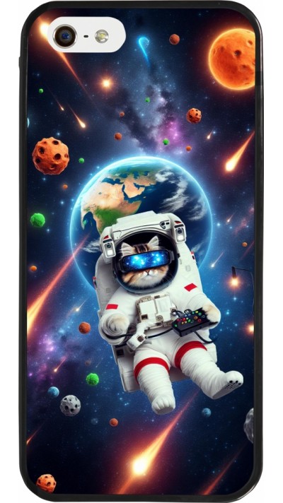 iPhone 5/5s / SE (2016) Case Hülle - Silikon schwarz VR SpaceCat Odyssee