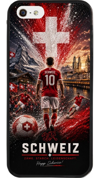 iPhone 5/5s / SE (2016) Case Hülle - Silikon schwarz Fussball Schweiz splash 2026