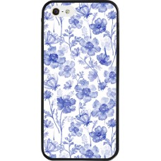 iPhone 5/5s / SE (2016) Case Hülle - Silikon schwarz Spring 23 watercolor blue flowers