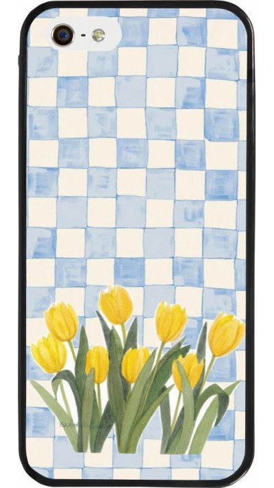 iPhone 5/5s / SE (2016) Case Hülle - Silikon schwarz Blue vichy tulips Spring 2026