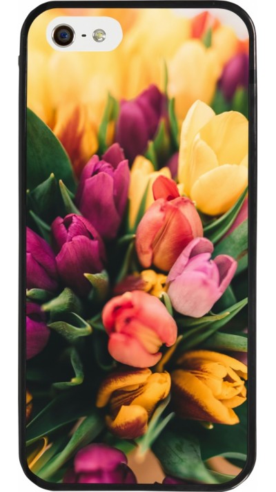 iPhone 5/5s / SE (2016) Case Hülle - Silikon schwarz Bouquet of tulips Spring 2026