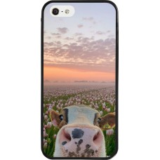 iPhone 5/5s / SE (2016) Case Hülle - Silikon schwarz Cow with tulips 2026
