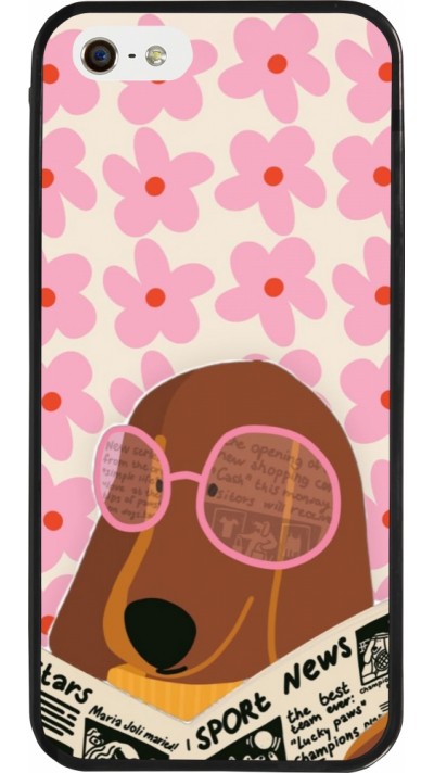 iPhone 5/5s / SE (2016) Case Hülle - Silikon schwarz Dog with newspaper Spring 2026