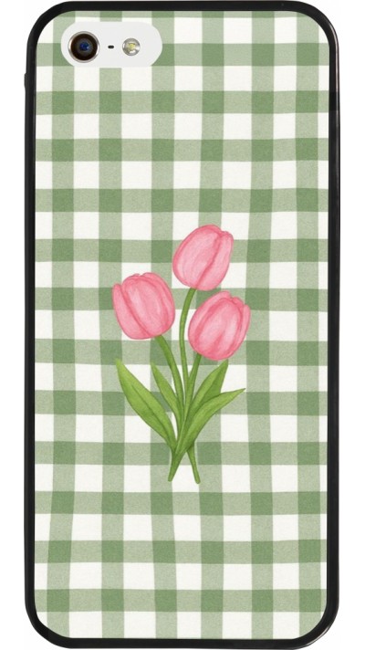 iPhone 5/5s / SE (2016) Case Hülle - Silikon schwarz Green vichy tulips Spring 2026