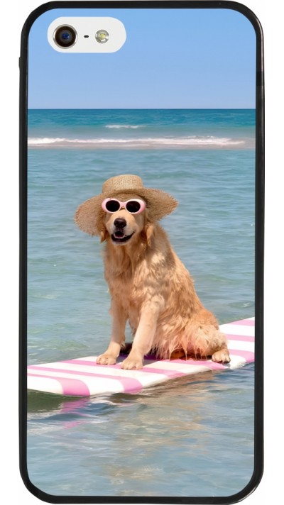 iPhone 5/5s / SE (2016) Case Hülle - Silikon schwarz Summer Dog on Paddle