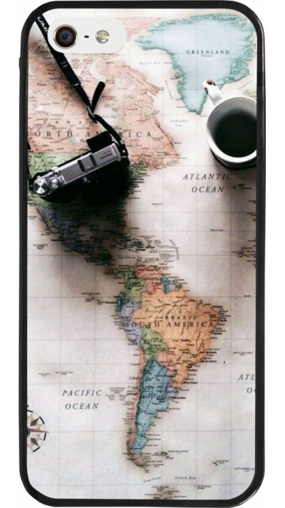 iPhone 5/5s / SE (2016) Case Hülle - Silikon schwarz Travel 01