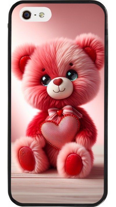 iPhone 5/5s / SE (2016) Case Hülle - Silikon schwarz Valentin 2024 Rosaroter Teddybär
