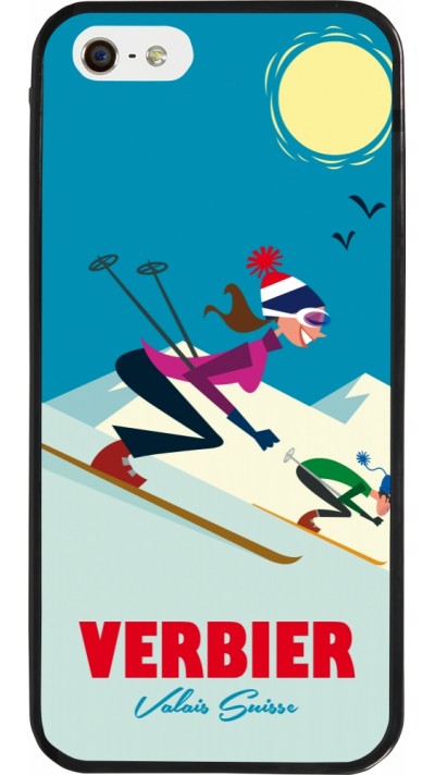 iPhone 5/5s / SE (2016) Case Hülle - Silikon schwarz Verbier Ski Downhill
