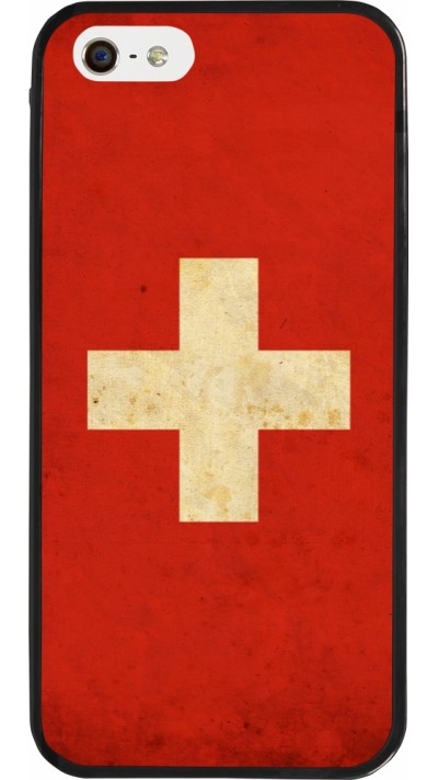 iPhone 5/5s / SE (2016) Case Hülle - Silikon schwarz Vintage Flag SWISS