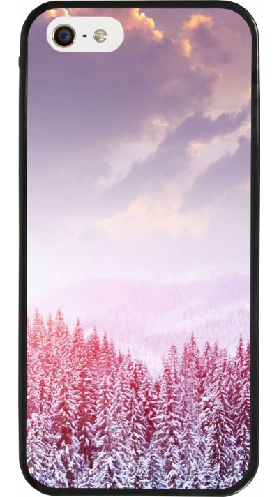iPhone 5/5s / SE (2016) Case Hülle - Silikon schwarz Winter 22 Pink Forest