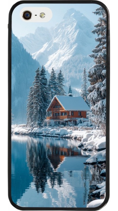iPhone 5/5s / SE (2016) Case Hülle - Silikon schwarz Winter 25 Winter house forest day