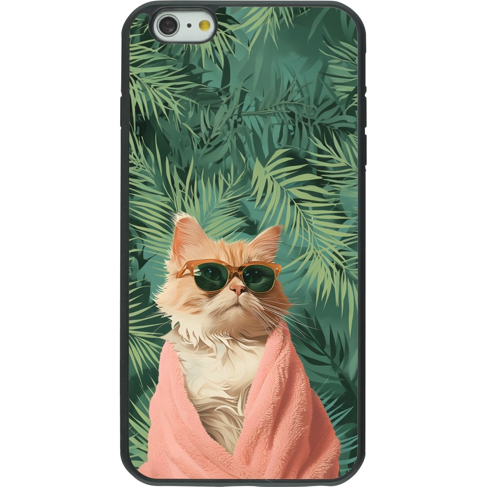 iPhone 6 Plus / 6s Plus Case Hülle - Silikon schwarz Cat Summer Palms