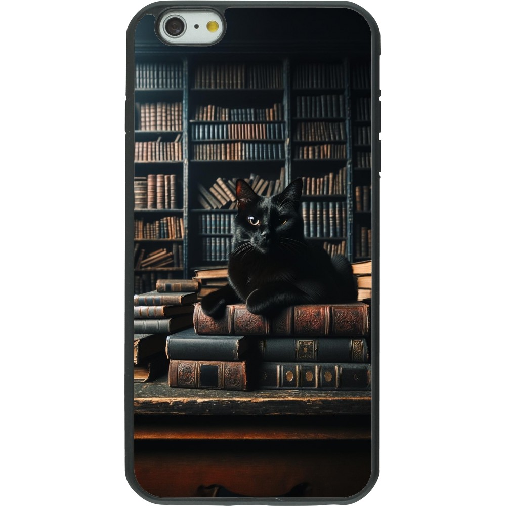 iPhone 6 Plus / 6s Plus Case Hülle - Silikon schwarz Katze Bücher dunkel