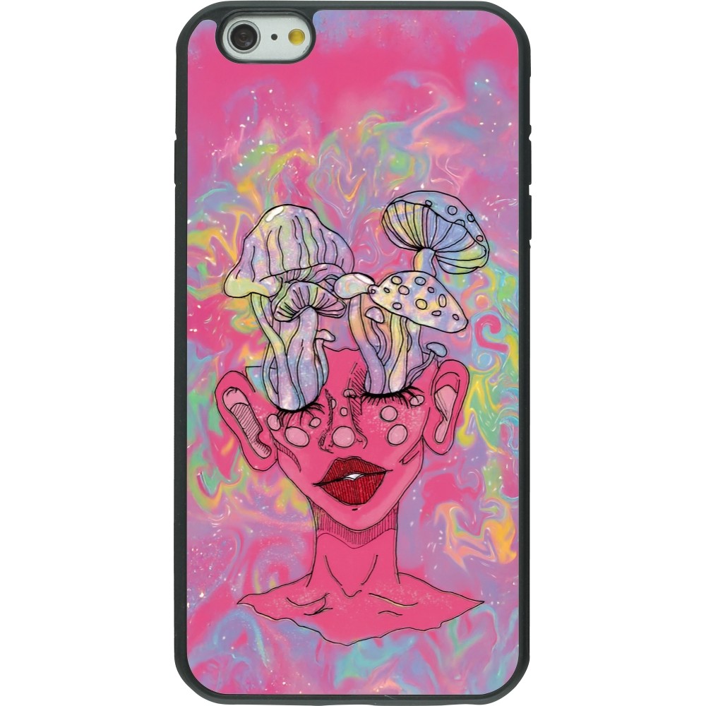 iPhone 6 Plus / 6s Plus Case Hülle - Silikon schwarz Psychedelic pink mushroom