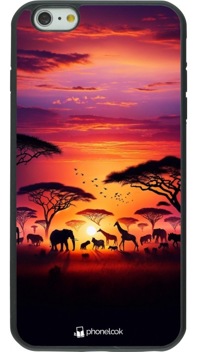 iPhone 6 Plus / 6s Plus Case Hülle - Silikon schwarz Safari Sonnenuntergang Wildtiere