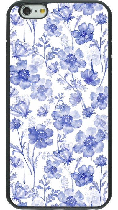 iPhone 6 Plus / 6s Plus Case Hülle - Silikon schwarz Spring 23 watercolor blue flowers