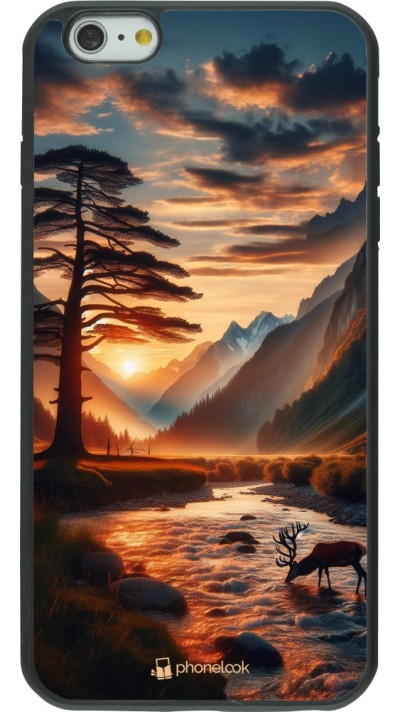 iPhone 6 Plus / 6s Plus Case Hülle - Silikon schwarz Tal Sonnenuntergang Hirsch Baum