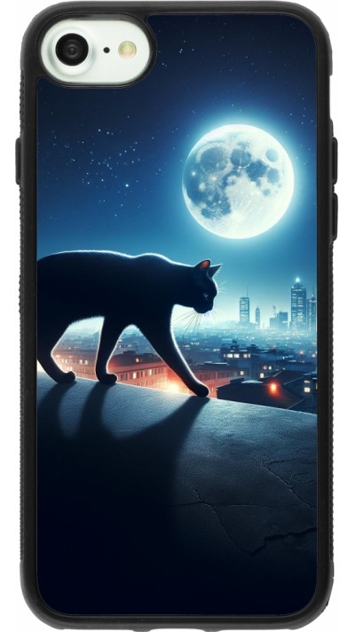 iPhone 7 / 8 / SE (2020, 2022) Case Hülle - Silikon schwarz Schwarze Katze unter dem Vollmond
