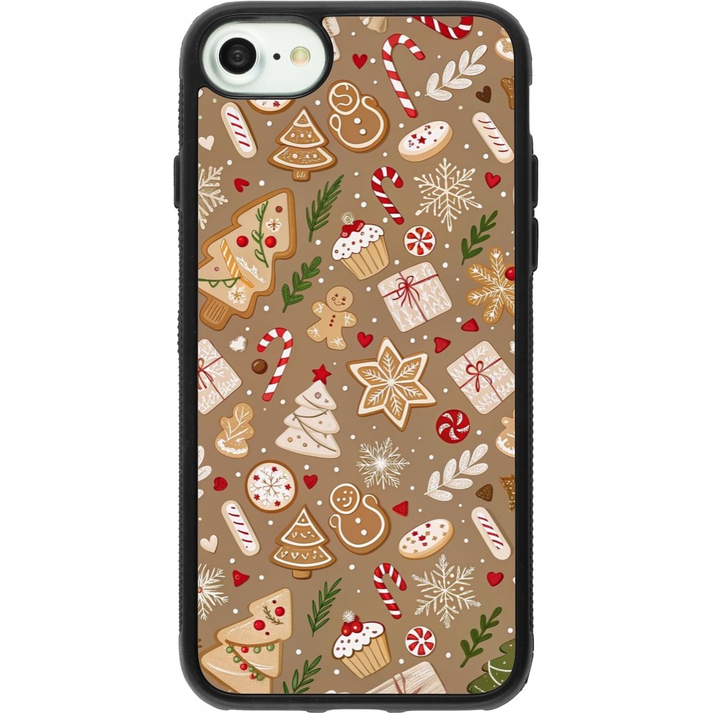 iPhone 7 / 8 / SE (2020, 2022) Case Hülle - Silikon schwarz Christmas 25 Pattern Ginger Cookie