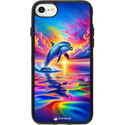 iPhone 7 / 8 / SE (2020, 2022) Case Hülle - Silikon schwarz Glücklicher Regenbogen-Delfin