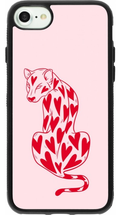 iPhone 7 / 8 / SE (2020, 2022) Case Hülle - Silikon schwarz Leopard with hearts 2026